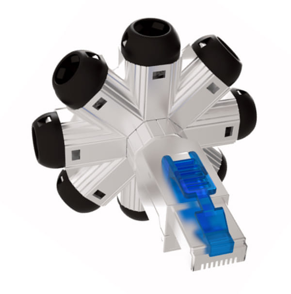 Conector macho RJ45 FTP giratorio con rendimiento CAT6A